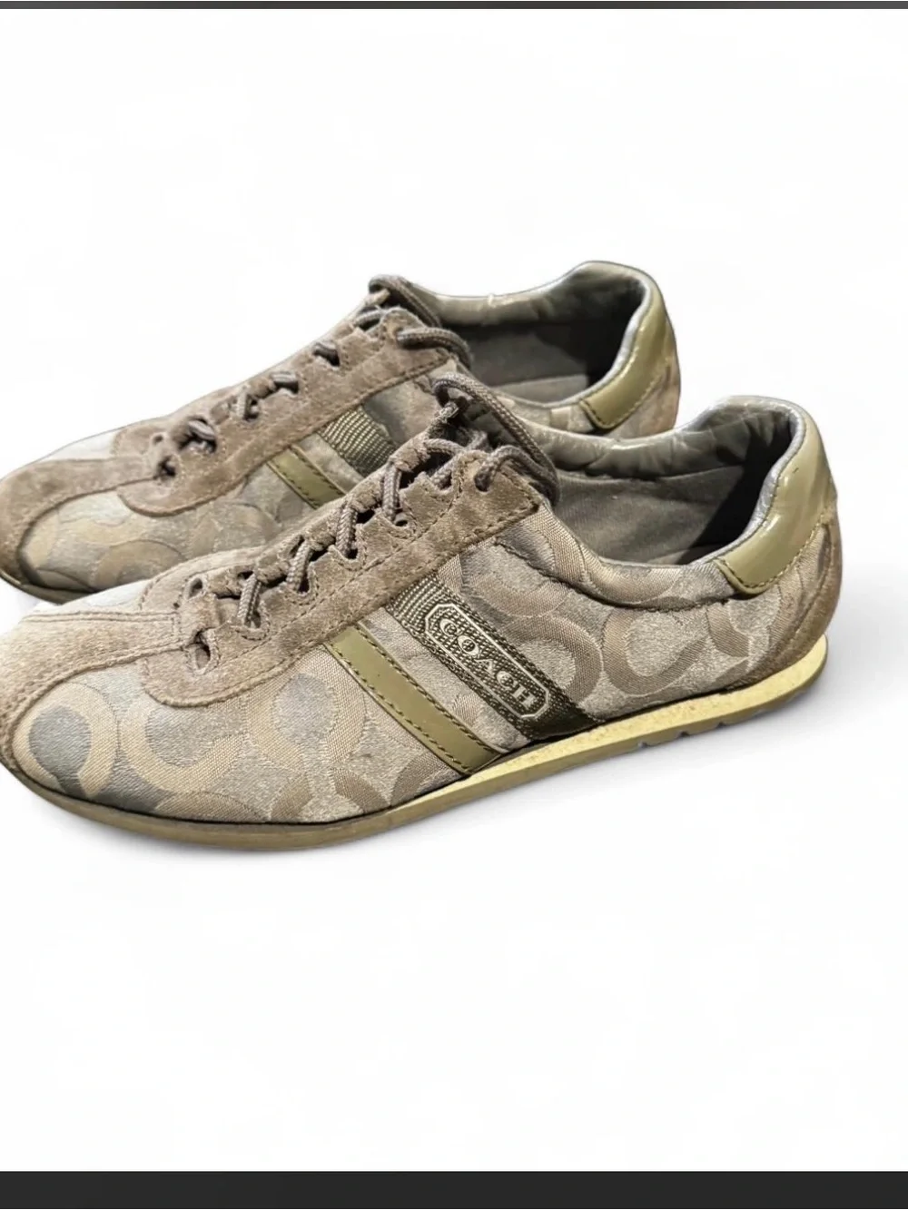 Coach Taupe Signature Stripe Lace-Up Sneakers